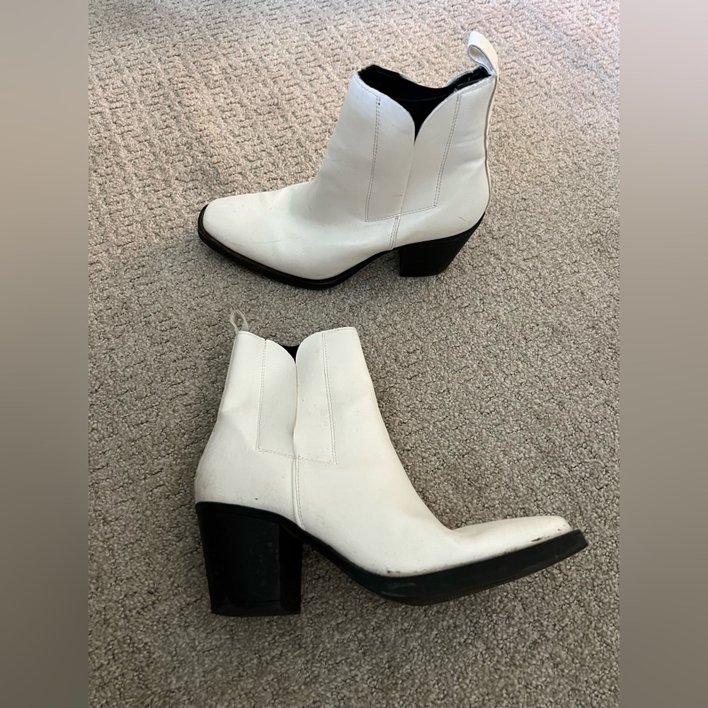 White tall ankle boots
